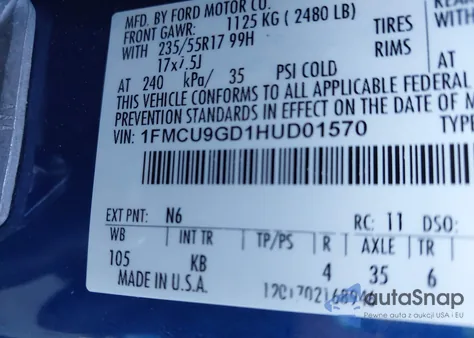 2017 Ford Escape Se from USA, damaged, VIN 1FMCU9GD1HUD01570